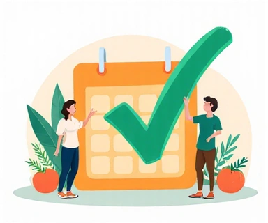 Sikeres időpontfoglalást jelző ikon, pipa és naptár